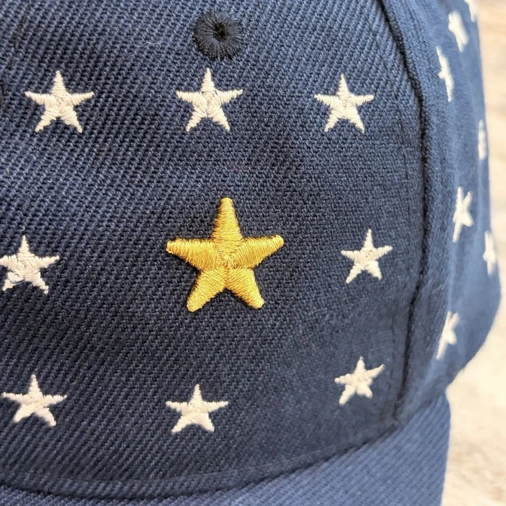 Vintage Kids Star Print Snapback Hat Navy Blue Gold Star 52cm Youth Cap